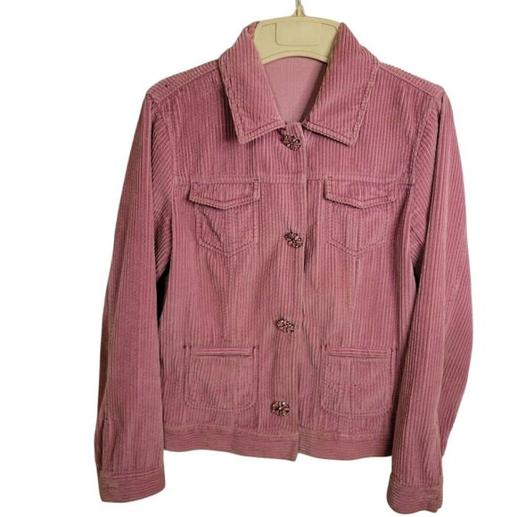 J.Jill XS Pink Corduroy Jacket With Rhinestone Button Details Casual Contemporar - Picture 1 of 5